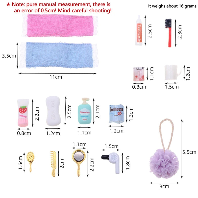 1:12 Scale Dollhouse Mini Bathroom Accessories – Hair Dryer, Mirror & Dressing Tools