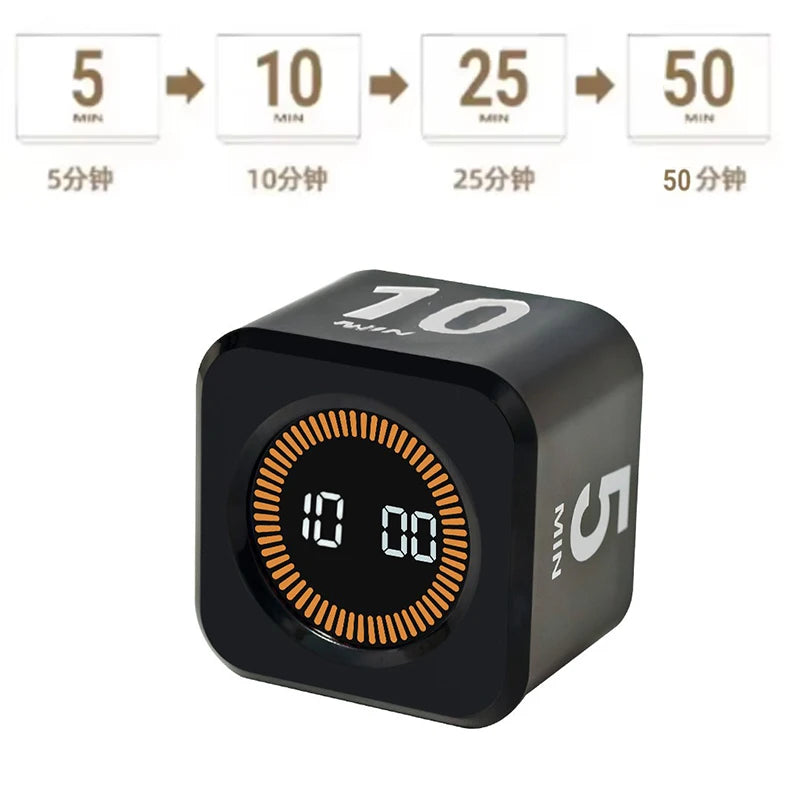 Gravity Cube Productivity Timer – 4-Preset LED Countdown for Kids, Study & Kitchen