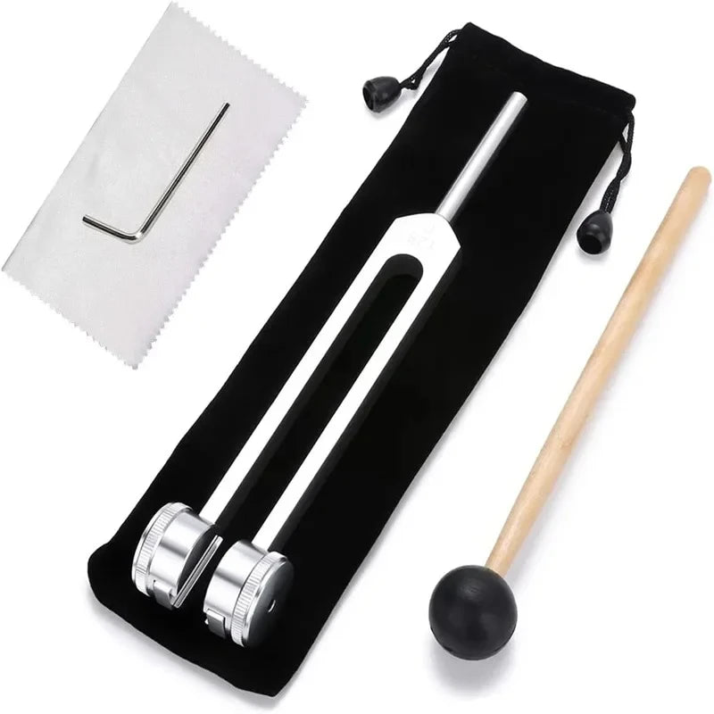 128 Hz Weighted Bio-Acoustic Tuning Fork Set (3-Piece) - Chakra Healing & Stress Relief with Silicone Hammer