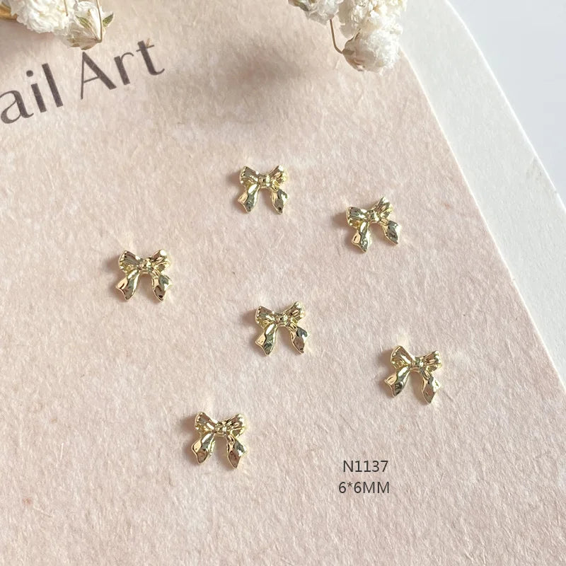 10-Pack Gold & Silver Bow Nail Charms Alloy Bowknot Nail Art Decorations