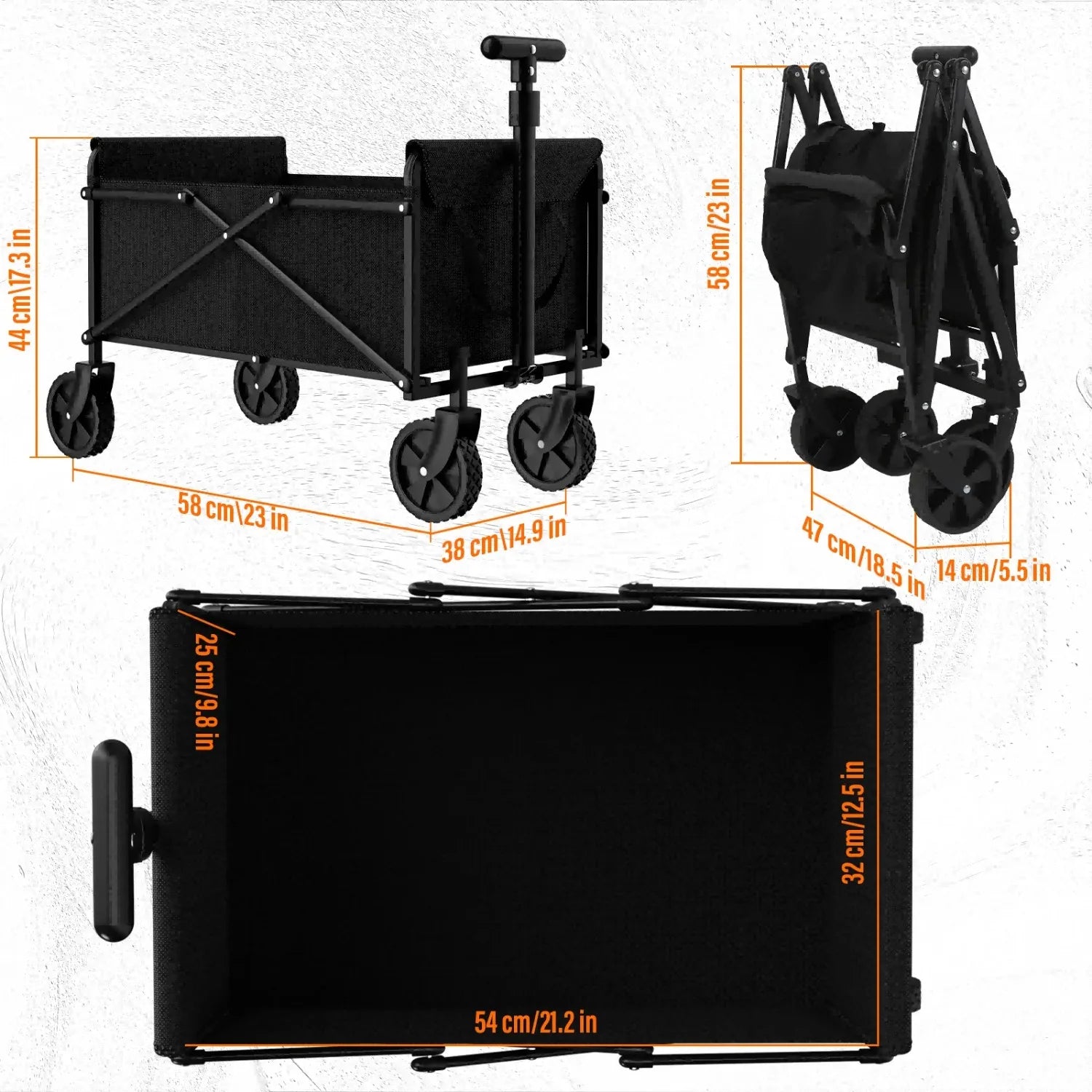 Folding Collapsible Utility Wagon Cart - Portable Handcart for Garden, Picnic, Beach & Shopping