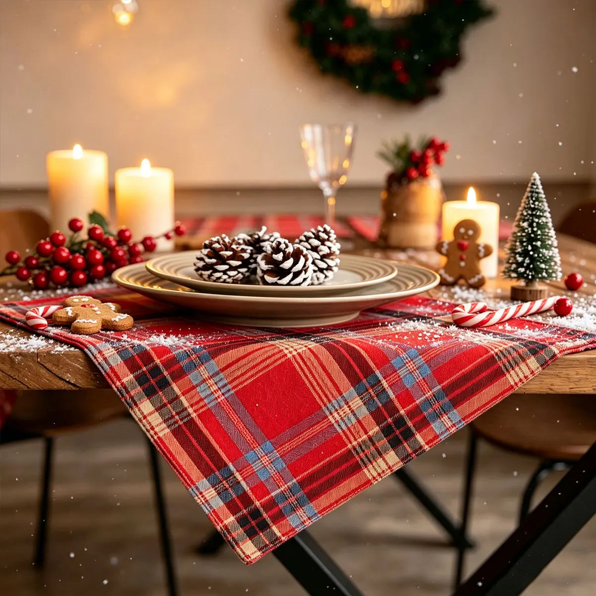Christmas Tartan Plaid Placemats - 2/6/12 Pack Washable Table Mats for Holiday Dining & Party Decor