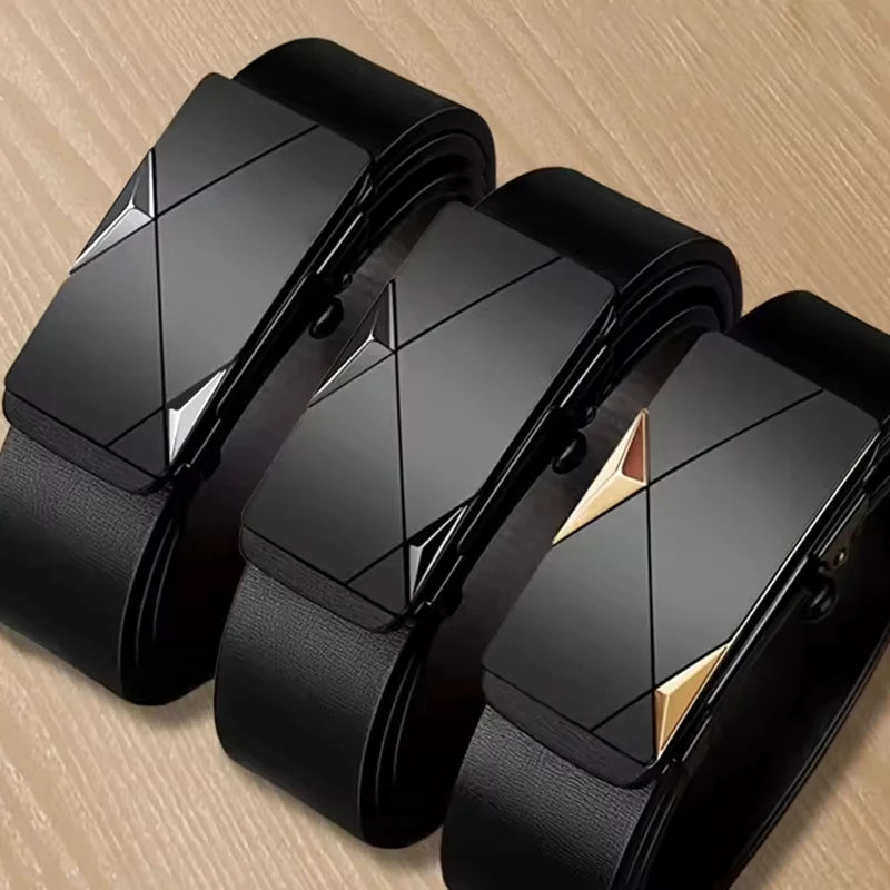 Men's Automatic Ratchet Belt - PU Leather 3.4 cm (1.34 in) Width, Business Casual Belt for Pants & Jeans, Ideal Gift