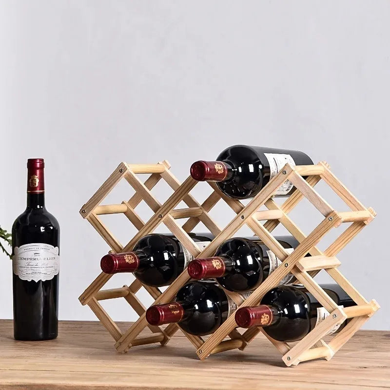 Stackable Folding Wooden Wine Rack – 3/5/6/10-Bottle Pine Wine Shelf for Home Bar