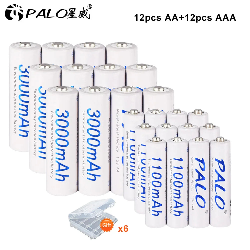 Ni‑MH Rechargeable Batteries AA 1.2V 3000mAh + AAA 1.2V 1100mAh with Battery Case