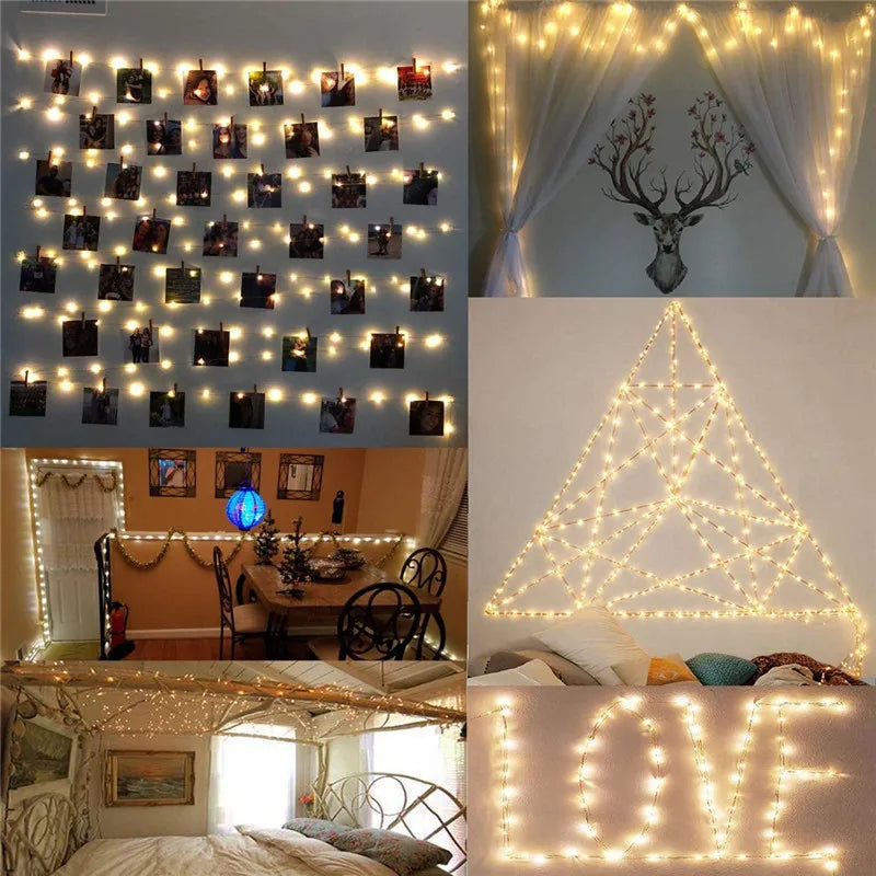 Battery Operated LED Photo Clip String Lights — 2/5/10 m (6.6/16.4/32.8 ft) Fairy Lights with Photo Clips for Bedroom, Party, Wedding, Christmas