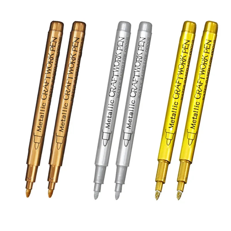 6-Pack Brush Tip Metallic Paint Markers – Metallic Gold & Silver Permanent Paint Pens for Manga, Crafts & Scrapbooking