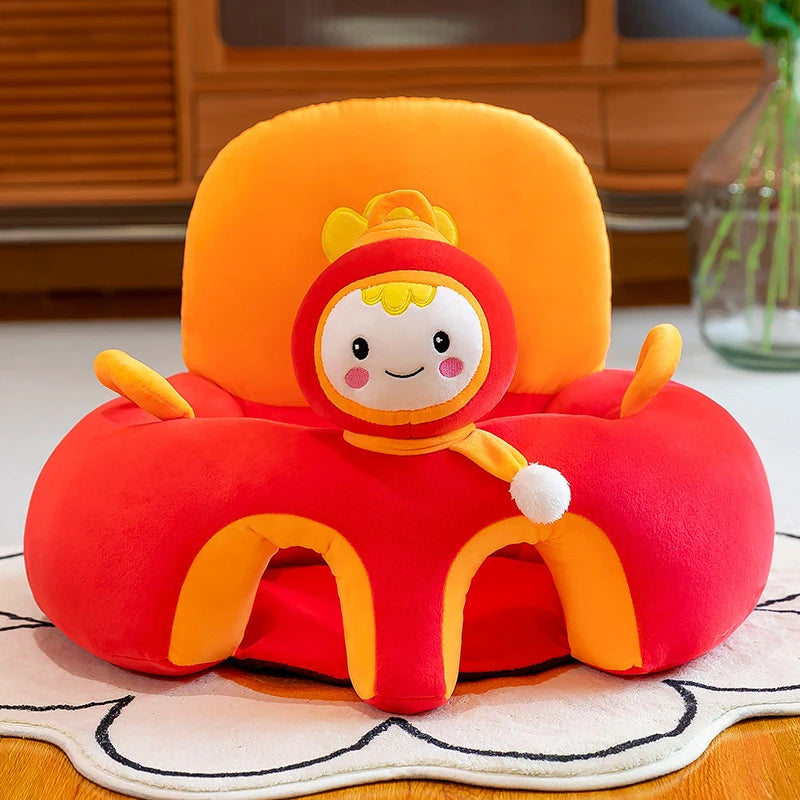 Plush Cartoon Baby Seat Cover (Cover Only) — Infant Sofa Support for Learn-to-Sit Toddlers, 21.7 x 21.7 x 15.7 in (55 x 55 x 40 cm), Washable