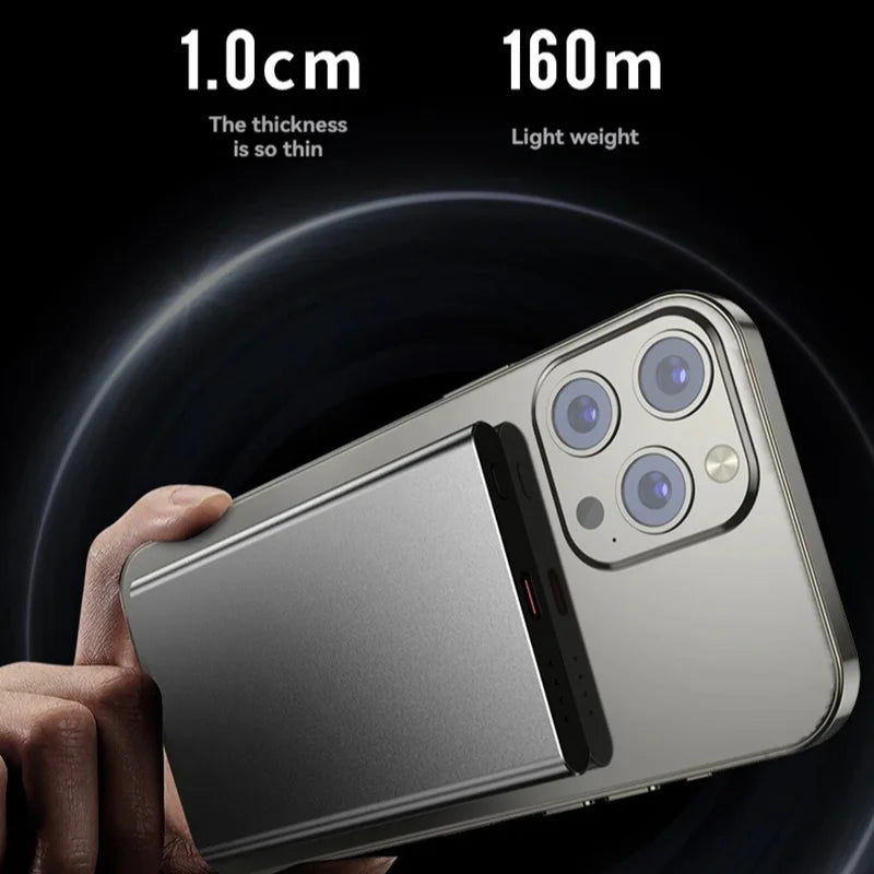 5000mAh Ultra-Slim Magnetic Wireless Power Bank Fast Charge Qi2 Clip-On Portable Battery with Built-In Cables and LED Display