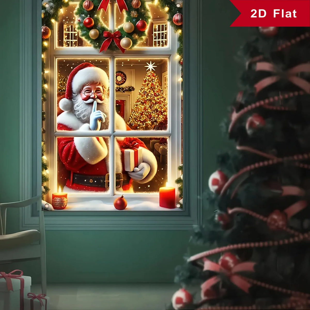 Christmas Window Backdrop Banner Santa Claus Photo Background Indoor Holiday Window Cover