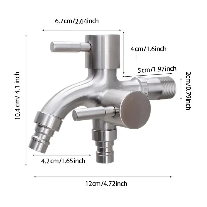 304 Stainless Steel Wall-Mount Double Outlet Angle Valve – 2 cm (0.79 in) Two-Way Washing Machine & Bidet Tap for Bathroom Kitchen Toilet