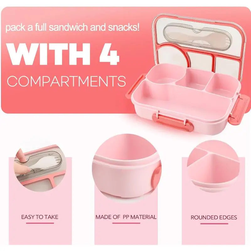 4-Compartment Bento Lunch Box 1000 ml (23 x 17 x 5 cm | 9.1 x 6.7 x 2.0 in) Reusable Leakproof Microwave & Dishwasher Safe
