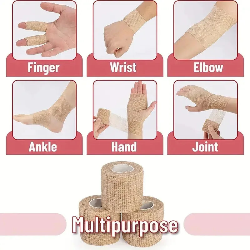 Breathable Elastic Adhesive Sports Bandage Tape – Self-Adhesive Wrap for Wrist, Ankle, Finger (1 or 10 Rolls, Beige)
