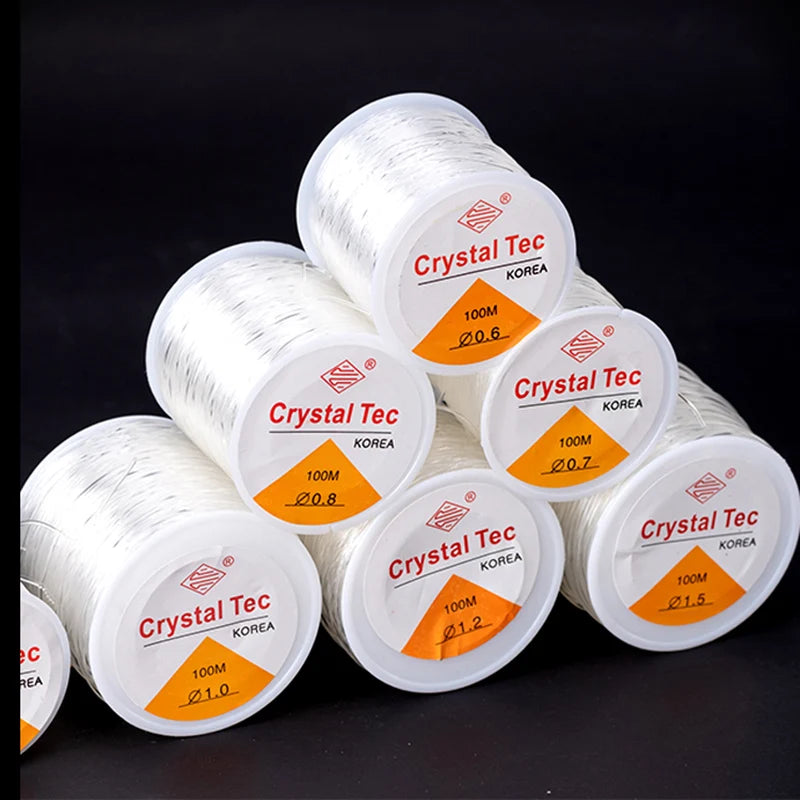 100m (328 ft) Transparent Elastic Crystal Beading Thread Cord 0.5–1mm Jewelry Making Stretch String for Necklaces & Bracelets