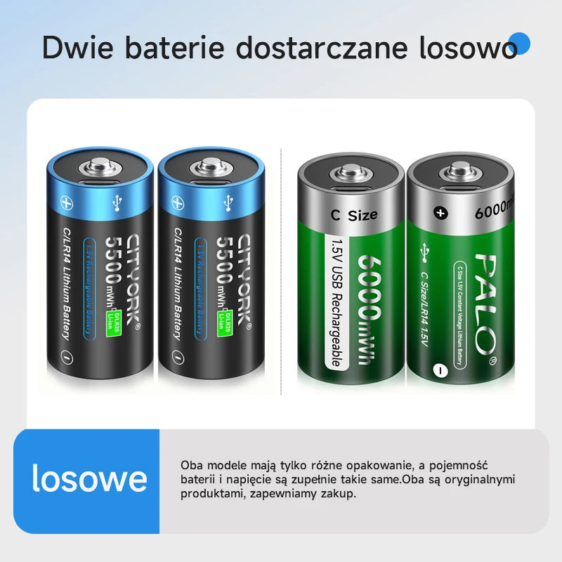 USB-C Rechargeable C-Size Li-Ion Battery 2500mAh (LR14)