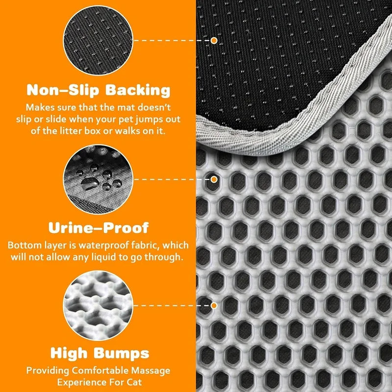 Waterproof Double-Layer Cat Litter Mat - Foldable EVA Litter Trapper, Washable & Anti-Slip (6 Sizes: 11.8x11.8–23.6x35.4 in / 30x30–60x90 cm)