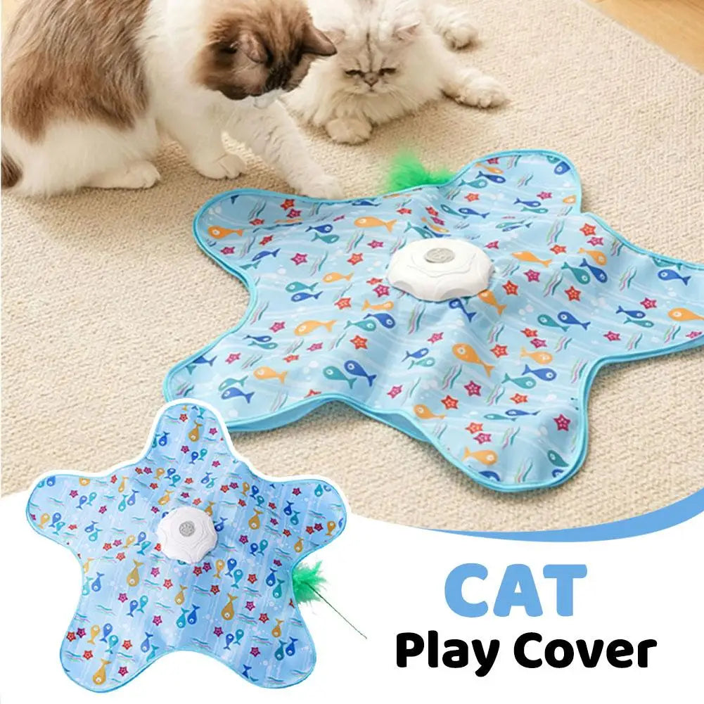 Interactive Electric Cat Toy Mat 65 x 65 cm (25.6 x 25.6 in) – 360° Random-Movement Feather Teaser Hide-and-Seek Automatic Hunting Toy