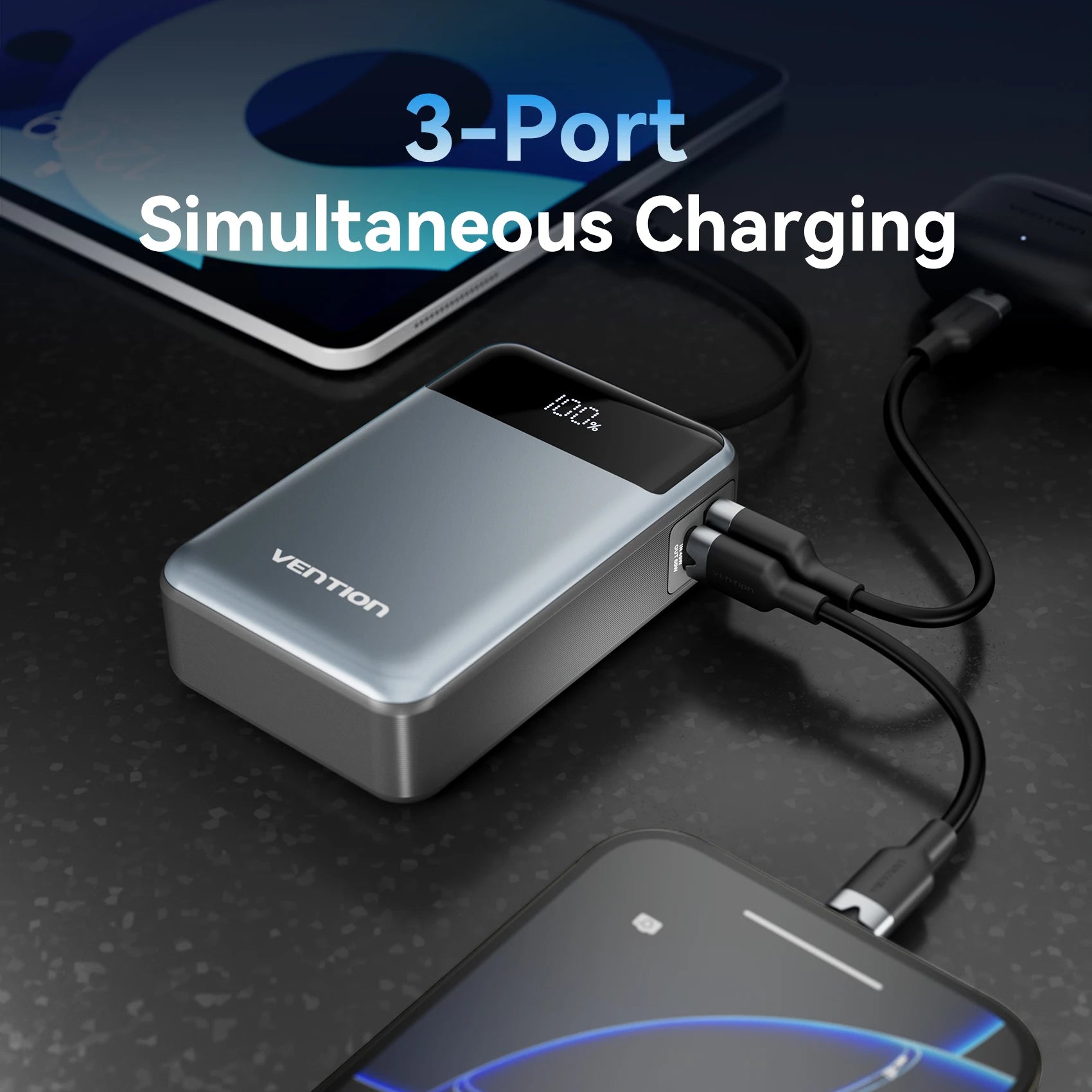 20000mAh 65W PD Power Bank with Built-in USB-C Cable, Portable Fast Charger for Laptops, Phones & Tablets