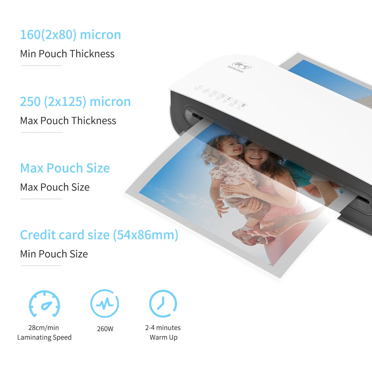 Desktop A4 Laminator Hot & Cold 2-Roller System 9 in (230 mm) Max Width for A4 A5 A6