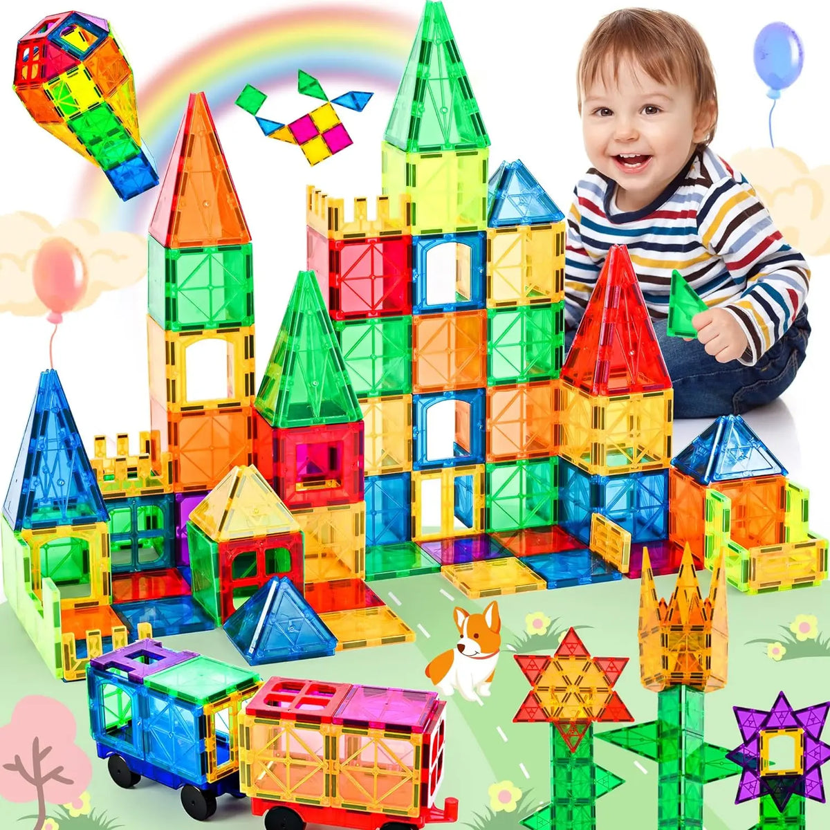 130-Piece 3D Colorful Transparent Magnetic Building Blocks – STEM Educational Toy for Kids