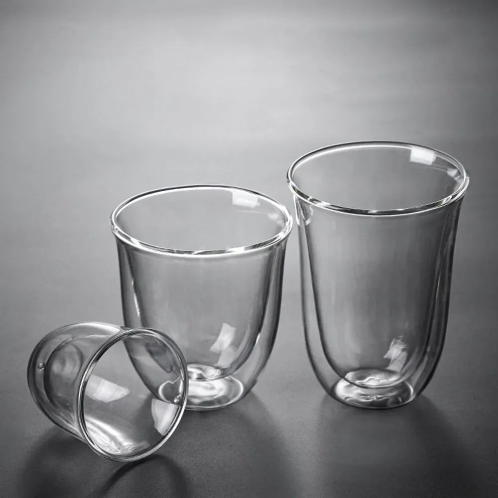 Double Wall Borosilicate Glass Cups – Heat-Resistant Clear Tea, Coffee & Whisky Cups (80ml/2.7oz, 240ml/8.1oz, 300ml/10.1oz) – 1/2/4-Pack