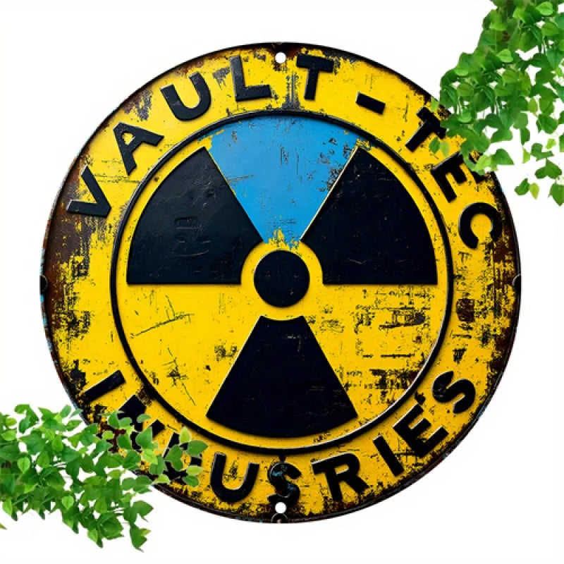 Vintage Retro Round Metal Tin Sign - Radiation Symbol Wall Art with Pre-Drilled Holes