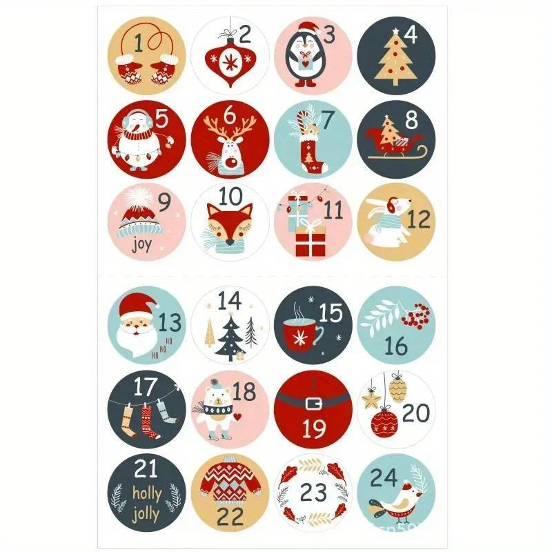Advent Calendar Number Stickers 1-24 - Paper Seal Labels for Christmas DIY Gifts, Baking, Envelopes & Party Favors