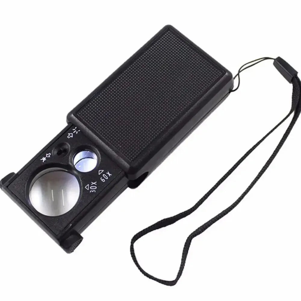 30X/60X Jewelry Magnifier with LED & UV Detector – Mini Handheld Magnifying Glass for Coins, Currency & Gems
