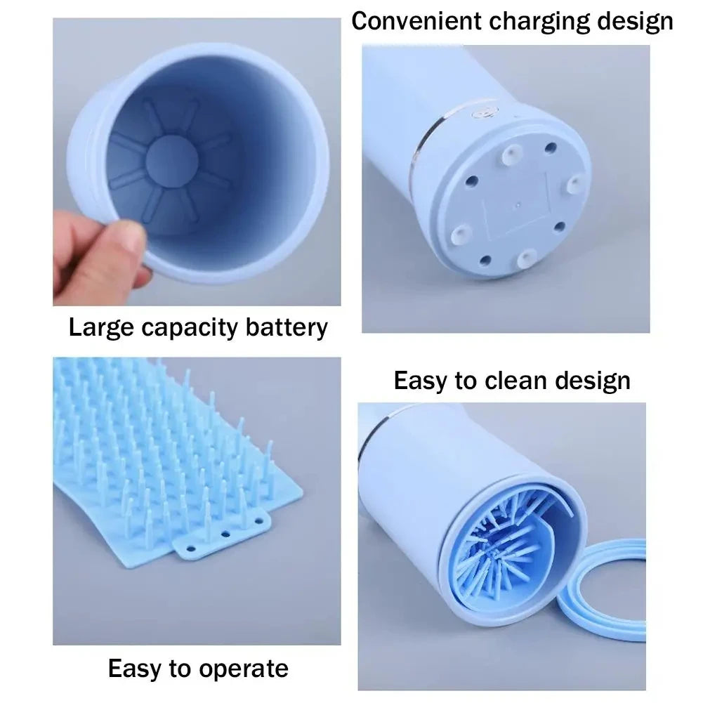 Automatic Pet Paw Washer - USB Rechargeable Low-Noise Dog & Cat Paw Cleaner with Soft Silicone Bristles, One-Touch Portable