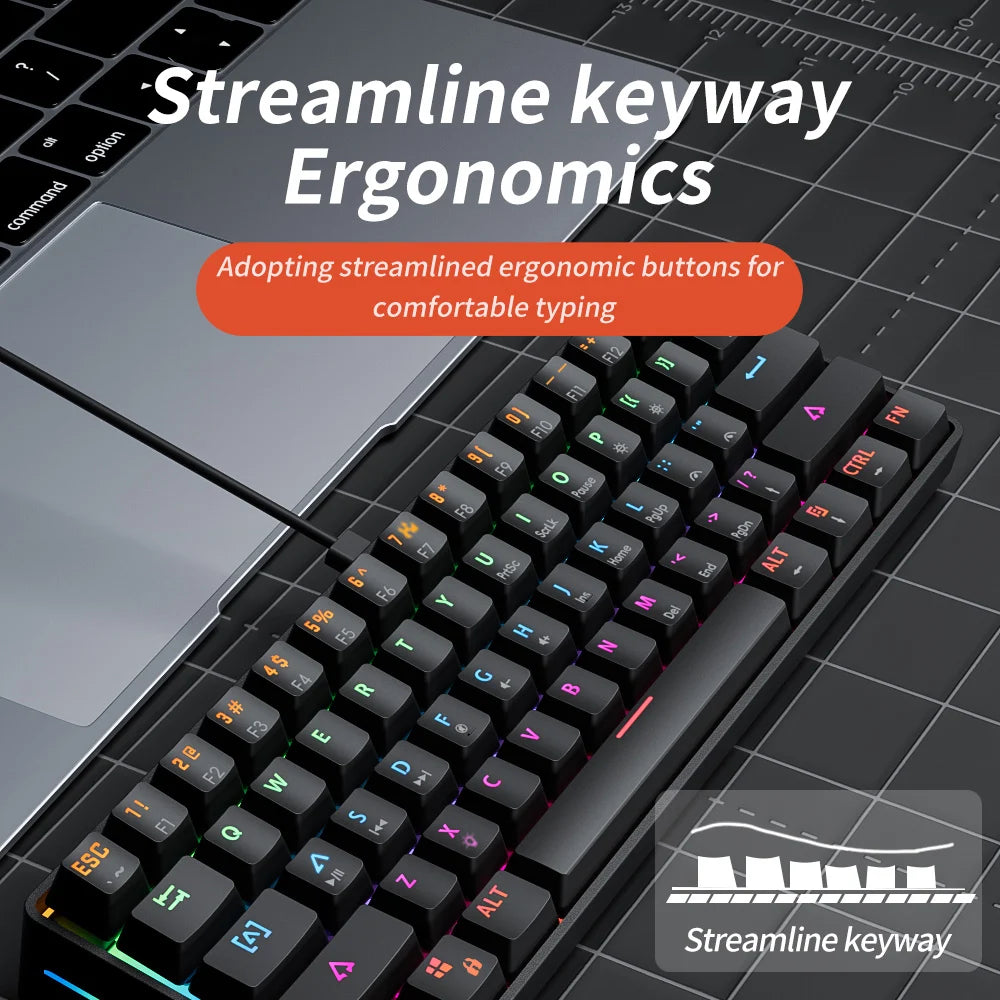61-Key Compact Mechanical Gaming Keyboard – Hot-Swappable RGB Wired USB, Red Linear Switches