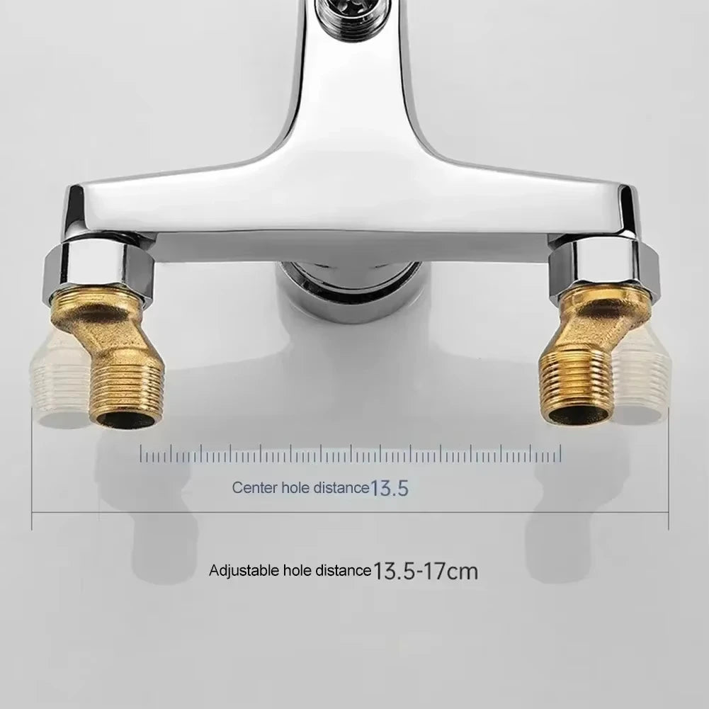 Wall-Mounted Chrome Basin Faucet – Dual Spout Mixer Tap, Zinc Alloy, Hot & Cold