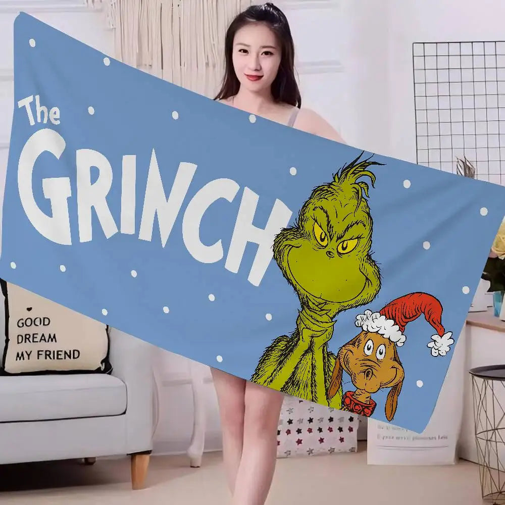 Cartoon Grinch-Inspired Beach Towel - Microfiber Quick-Dry Sand-Free Bath & Pool Towel for Girls | Multiple Sizes (30x30–76x182 cm / 12x12–30x72 in)