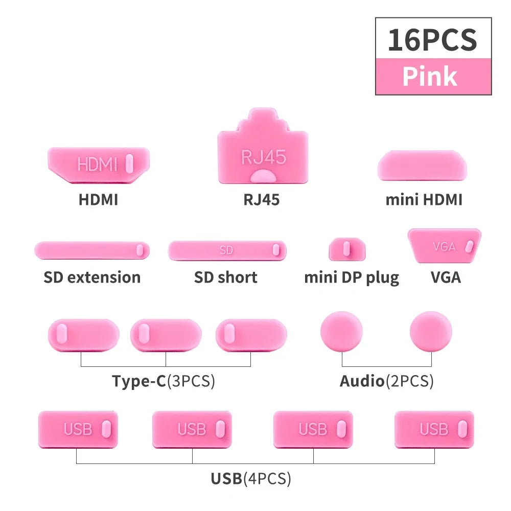 16-Pack Silicone Laptop Dust Plugs Universal USB-C USB HDMI Audio SD Port Protectors