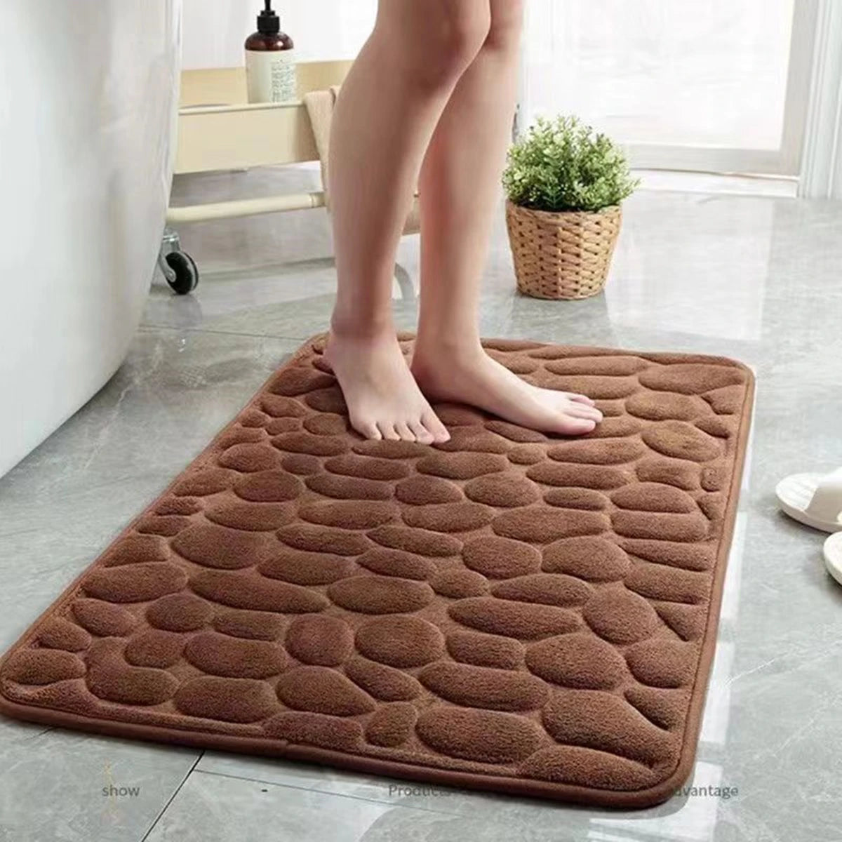 3D Non-Slip Cobblestone Bathroom Mat - Absorbent Quick-Dry Machine Washable Door & Floor Doormat