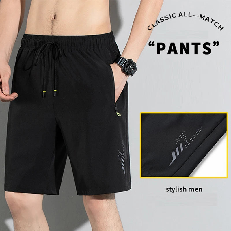 Men's Quick-Dry Athletic Shorts - Breathable Running and Gym Board Shorts with Zipper Pockets
