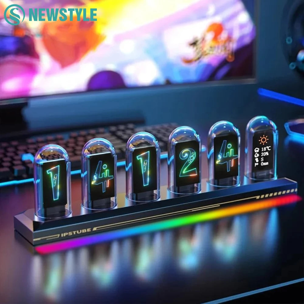 Glow Tube Clock 1.14-Inch (29 mm) IPS Display - RGB Smart App-Controlled Night Light & Ambient Table Lamp