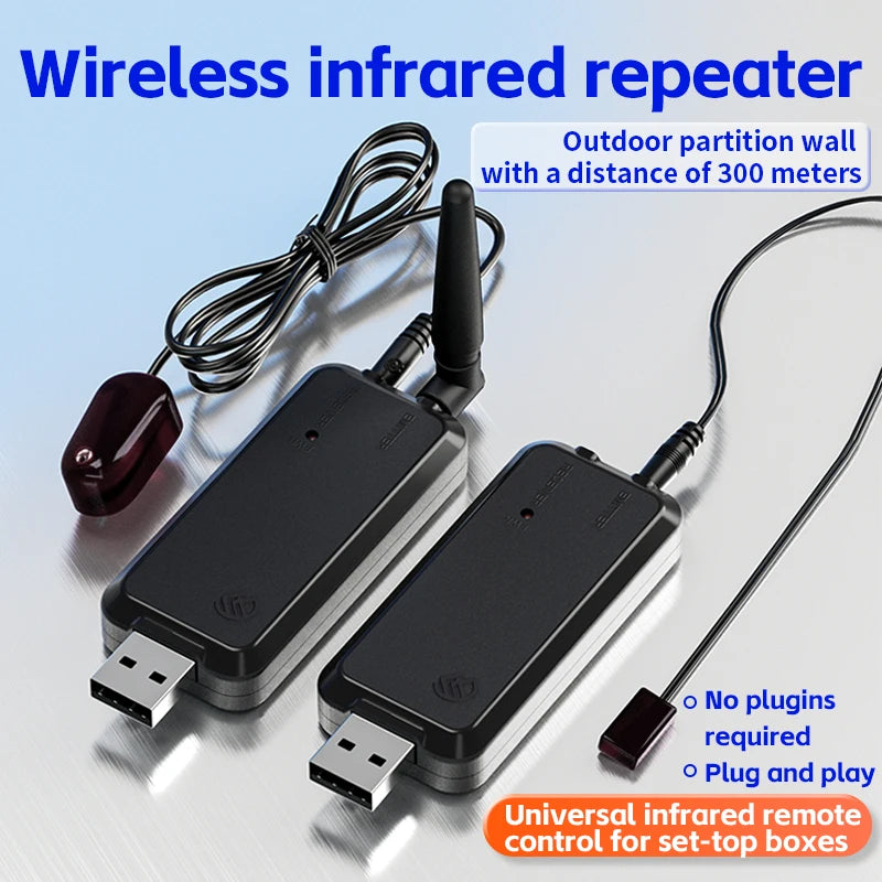 Wireless IR Extender Kit – Universal Infrared Repeater (1 Transmitter + 1 Receiver), Long-Range 50m/164ft Indoor, 200m/656ft Outdoor