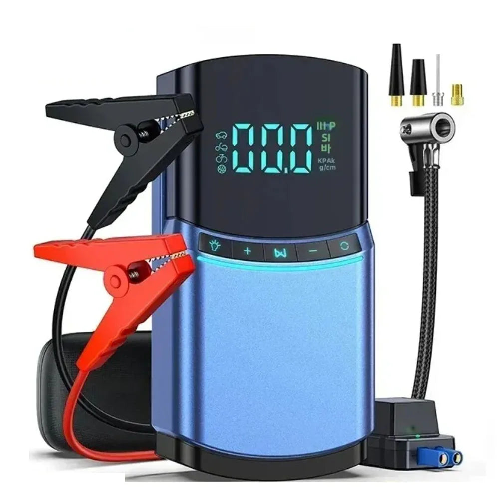 150 PSI Portable Tire Inflator & 3000A Car Jump Starter Power Bank – 12V Battery Booster with LED Flashlight & SOS Light