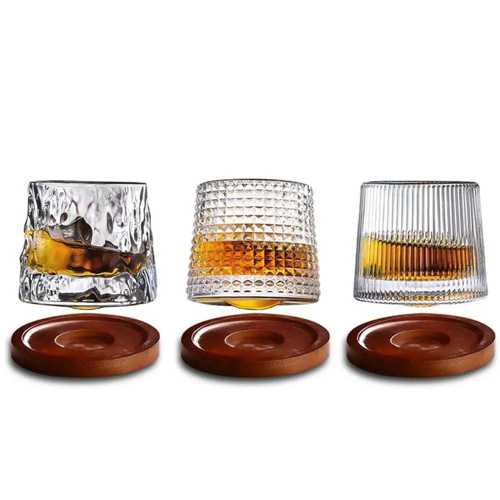 Rotating Whiskey Glass with Base – 360° Spinning Crystal Rum & Cocktail Glass, 160ml (5.4 fl oz)