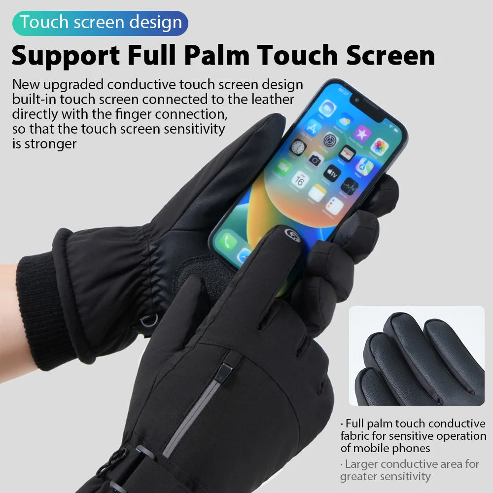 Unisex Winter Waterproof Cycling Gloves - Touchscreen Fleece-Lined Non-Slip Full-Finger Gloves for Motorcycle, Ski & Outdoor Sports