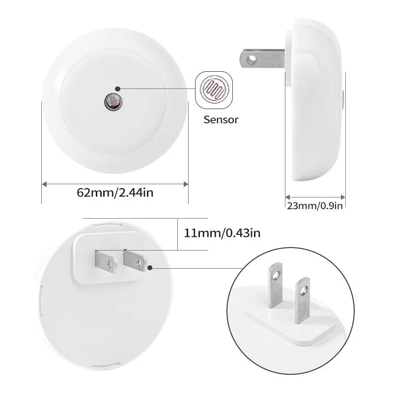 LED Plug-In Night Light with Dusk-to-Dawn Sensor Auto-Dim Wall Lamp for Bathroom Hallway Kitchen Bedroom