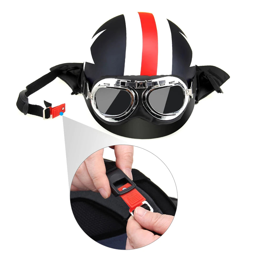 Retro Vintage Half-Face Motorcycle Helmet with Visor & UV Goggles - Unisex Fit 54-60 cm (21.3-23.6 in)