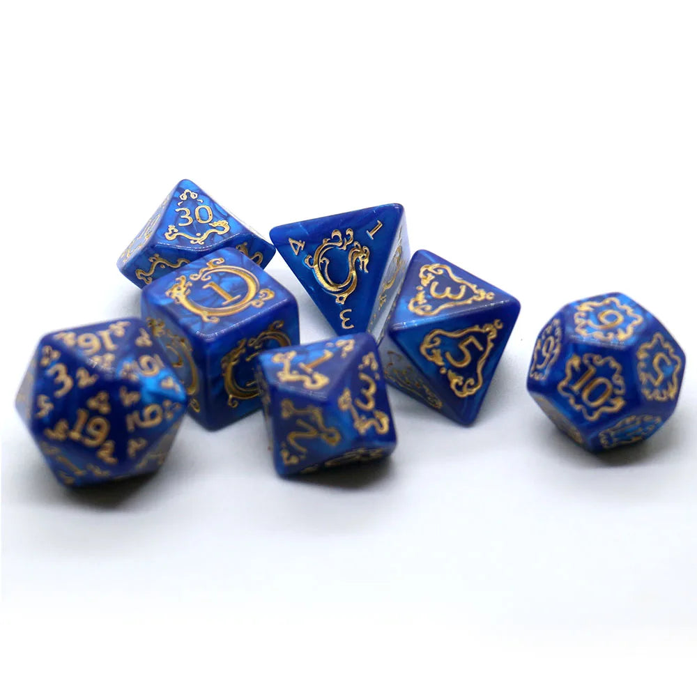 7-Piece Dragon Pattern RPG Dice Set - Polyhedral D4 D6 D8 D10 D12 D20 for DND Tabletop Games & Gifts