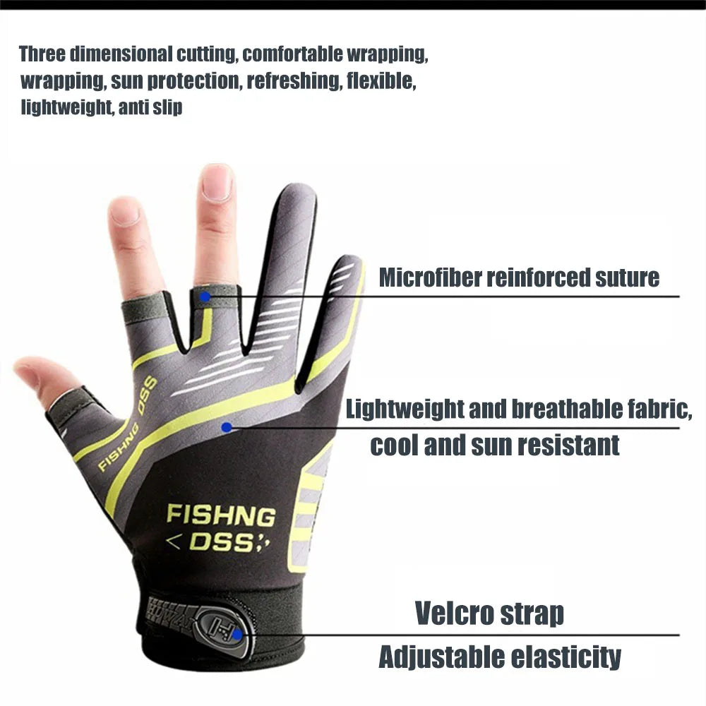 Half-Finger Fishing Gloves Fingerless Anti-Slip Outdoor Gloves for Anglers and Bikers