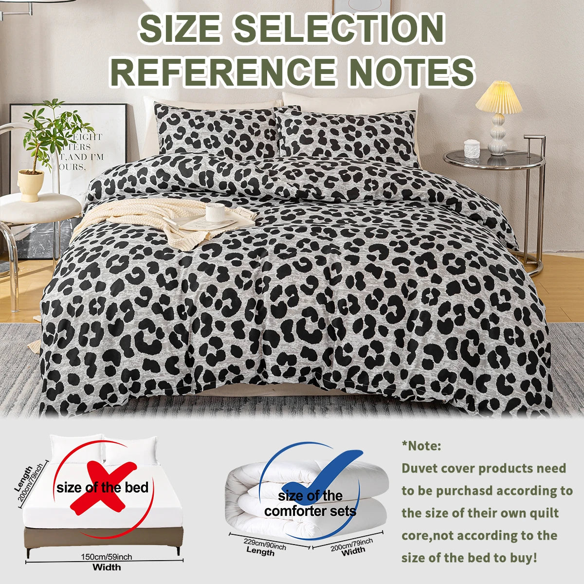 Leopard Print 3-Piece Duvet Cover Set – Soft Skin-Friendly Bedding, Includes 1 Duvet Cover & 2 Pillowcases, Multiple Sizes (39–79 in / 100–200 cm)