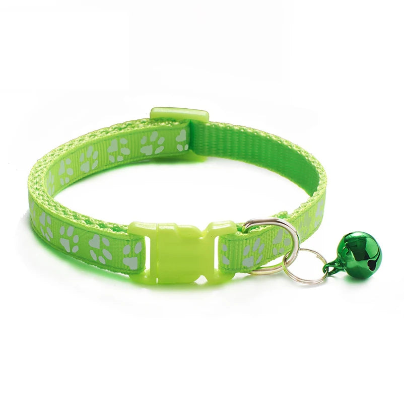 Adjustable Cat Collar with Bell and D-Ring, Dog-Print Rope Necklace, Multiple Colors