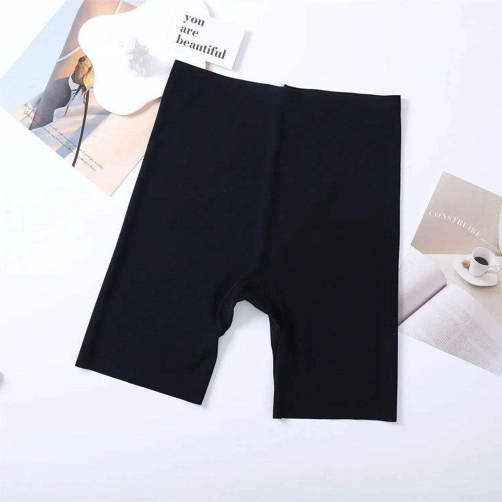 Seamless High-Waist Tummy Control Boyshorts Ice Silk Hip Lift Safety Sports Underwear for Women