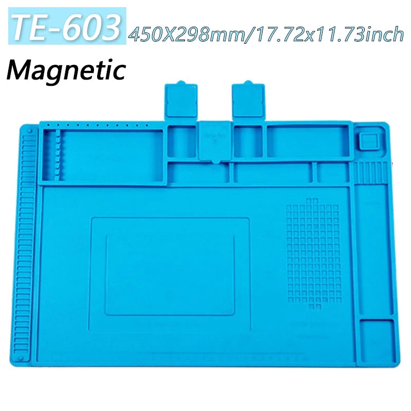 Magnetic Silicone Soldering Mat – Heat Resistant 932°F (500°C) Anti-Static Work Mat for Phone Laptop Watch Repair