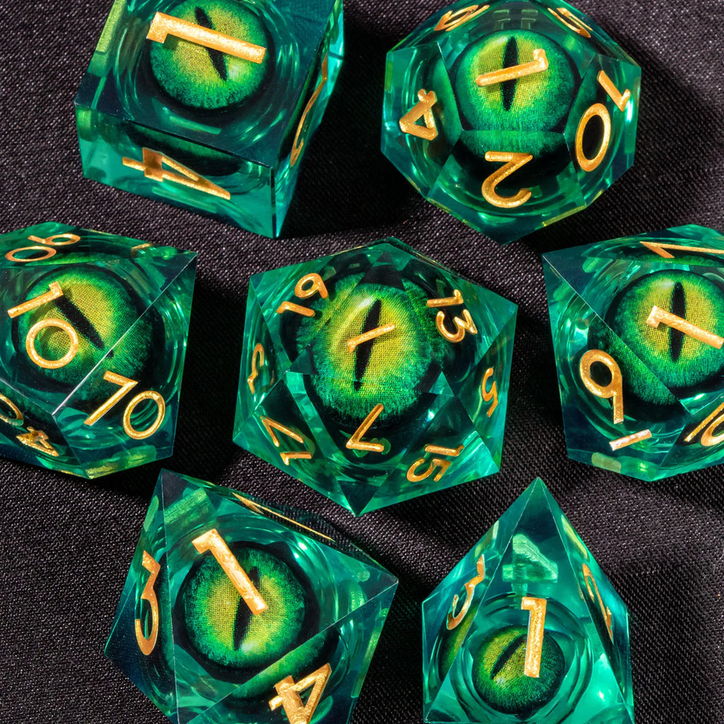 Liquid Core Resin RPG Dice Set — Sharp-Edged D20 D12 D10 D8 D6 D4 for Tabletop Gaming