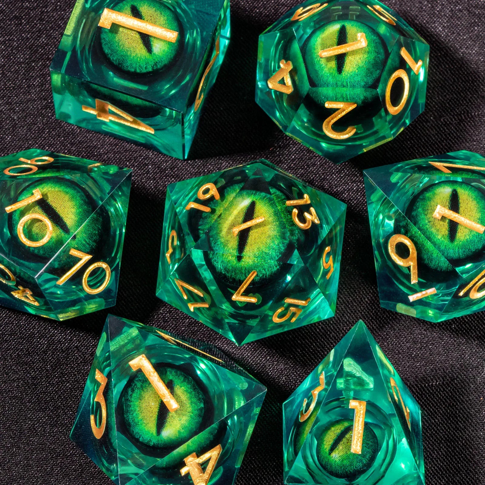 Liquid Core Resin RPG Dice Set — Sharp-Edged D20 D12 D10 D8 D6 D4 for Tabletop Gaming